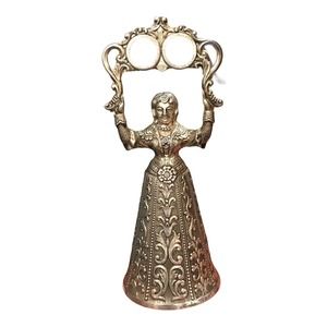 Vintage Ornate Silver plate Wedding Bell Woman holding Wedding Rings 6' x 2 1/2"